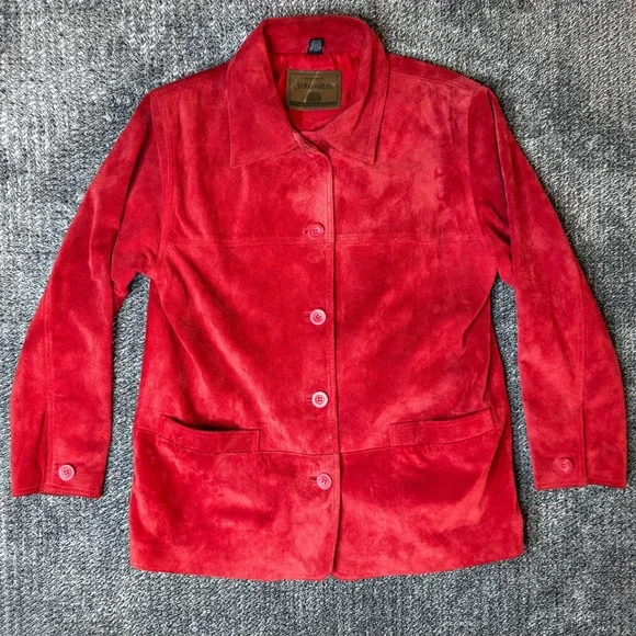 Vtg St. Johns Bay Womens Red Genuine Suede Leather Jacket Petite Medium - Picture 1 of 14
